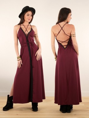 Toonzshop Amulette Lace-up Split Long Dress Jurk Dames Wine | FK1740236