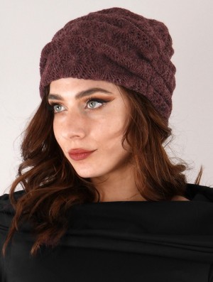 Toonzshop Aslan Pleated Crochet Beanie Muts Dames Wine | SO7016498