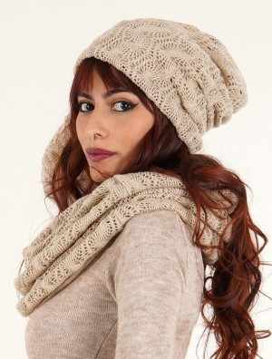 Toonzshop Aslan Pleated Crochet Beanie Muts Dames Beige | QK5410723