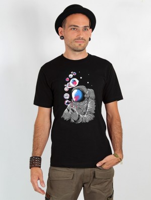 Toonzshop Astronaut Planet Bubble Printed Short Sleeve T-shirt T-Shirt Heren Zwart | DB9248753