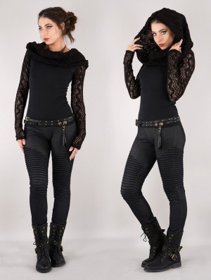 Toonzshop Atmäa Crochet Long Sleeve Top Topjes Dames Zwart | NG3841697