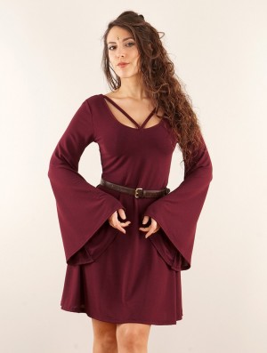 Toonzshop Black Moon Reversible Flared Long Sleeve Dress Jurk Dames Wine | KA9571460