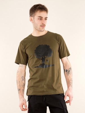 Toonzshop Castor Tree Printed Short Sleeve T-shirt T-Shirt Heren Lichtgroen | LW5791620