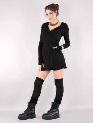 Toonzshop Dark Wrap Sweater Dress Jurk Dames Zwart | GH1983207