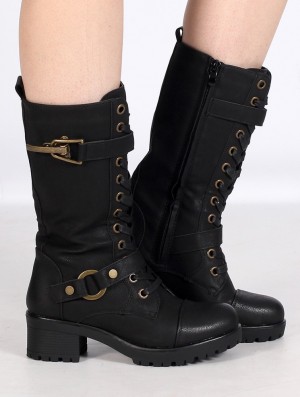 Toonzshop Dezba High Boots Laarzen Dames Zwart Goud | SK6473950