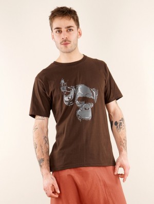 Toonzshop Dj Monkey Printed Short Sleeve T-shirt T-Shirt Heren Bruin | GE5926413