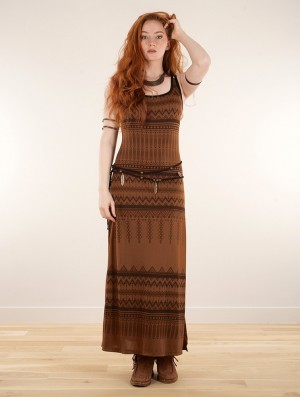 Toonzshop Electra Aztec Printed Long Split Strappy Dress Jurk Dames Sienna | AI6248501