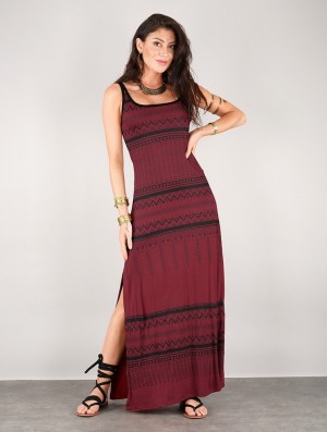 Toonzshop Electra Aztec Printed Long Split Strappy Dress Jurk Dames Donkerrood | OP9318074