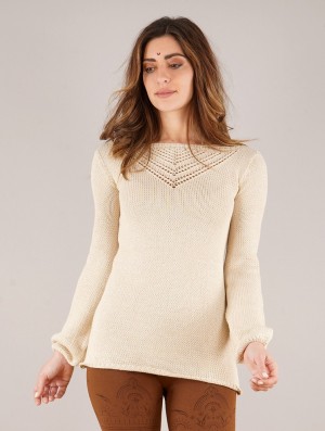 Toonzshop Endaria Open Work Boat Neck Knit Sweater Trui Dames Beige | FT3617205