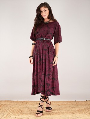 Toonzshop Eorynn Africa Printed Oversized Long Dress Jurk Dames Wine | GL5894710