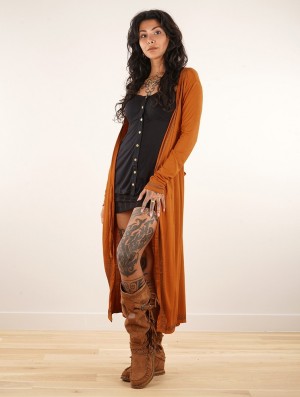 Toonzshop Irwaen Indie 2in1 Cardigan/Long Sleeve Midi Dress Jurk Dames Rusty | CX2463798