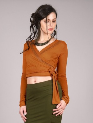 Toonzshop Irwaen Indie Long Sleeved Crop Top Topjes Dames Rusty | OG3167082