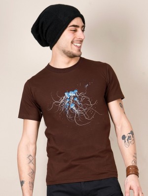 Toonzshop Jellyfish Printed Short Sleeve T-shirt T-Shirt Heren Bruin | NR5871039