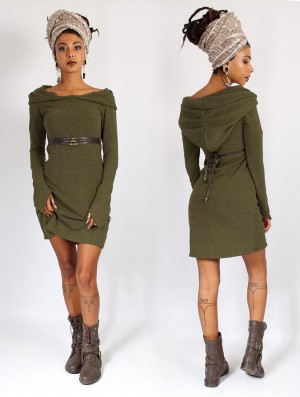 Toonzshop Karmäa Hooded Sweater Dress Jurk Dames Groen | OI9460513