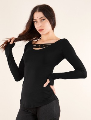 Toonzshop Layläa Long Sleeve Reversible Top Topjes Dames Zwart | PL8653407