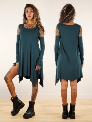 Toonzshop Luinila Short Dress With Detachable Sleeves Jurk Dames Teal | IW4109735