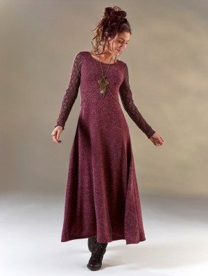 Toonzshop Melisandre Crochet Long Sleeve Long Sweater Dress Jurk Dames Wine | AN2754839