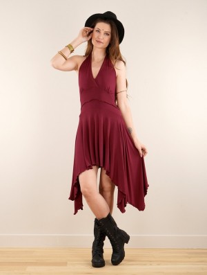 Toonzshop Naela Sleeveless V-neck Flared Dress Jurk Dames Wine | DW2407153