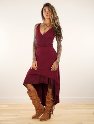 Toonzshop Nuria Midi Dress Jurk Dames Wine | TI9380457