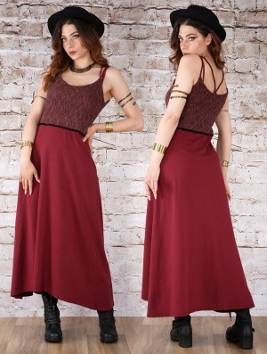 Toonzshop Nymph Long Dress With A Crochet Chest Jurk Dames Wine | JI5204871