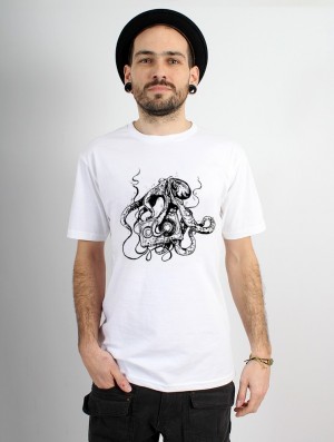 Toonzshop Octopus K7 Printed Short Sleeve T-shirt T-Shirt Heren Wit | KJ3572490