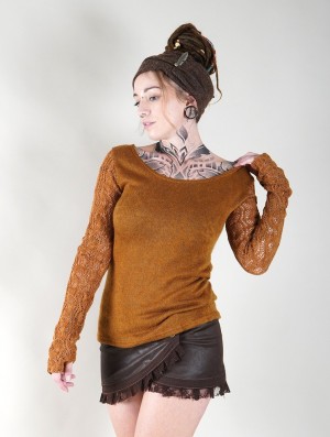 Toonzshop Oroshï Crochet Sleeve Sweater Trui Dames Rusty | LD3827615