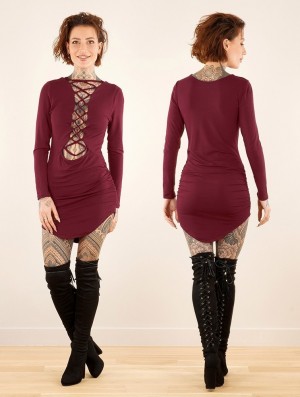 Toonzshop Ritaa Long Sleeve Dress Jurk Dames Wine | PJ7135842