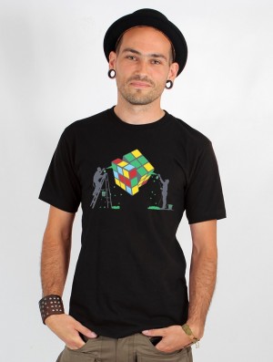 Toonzshop Rubik's Cube Graffiti Printed Short Sleeve T-shirt T-Shirt Heren Zwart | YZ3820149