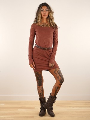 Toonzshop Saädiya Long Sleeve Short Dress Jurk Dames Mottled sienna | XY8625973