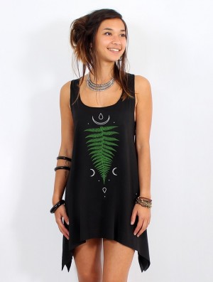 Toonzshop Shartiva Printed Knotted Sleeveless Tunic Topjes Dames Zwart Groen | IE9752316