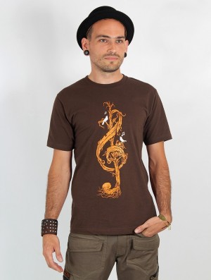 Toonzshop Vegetal Treble Clef Printed Short Sleeve T-shirt T-Shirt Heren Bruin | VY8701942