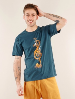 Toonzshop Vegetal Treble Clef Printed Short Sleeve T-shirt T-Shirt Heren Donkerblauw | AE4239570