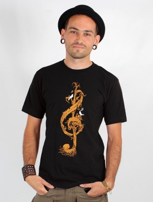 Toonzshop Vegetal Treble Clef Printed Short Sleeve T-shirt T-Shirt Heren Zwart | FR8720415