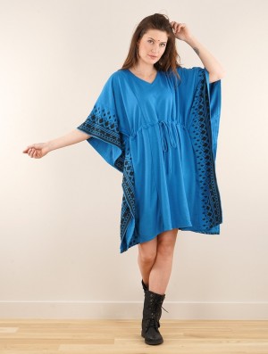 Toonzshop Wilwarin Ethnic Arrow Kaftan Dress Jurk Dames Blauw | WI5190382