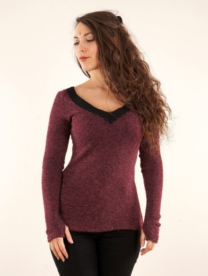 Toonzshop Ysälys Reversible Crochet-neck Sweater Trui Dames Wine | FJ5013682