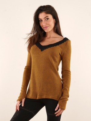 Toonzshop Ysälys Reversible Crochet-neck Sweater Trui Dames Rusty | IS3591608