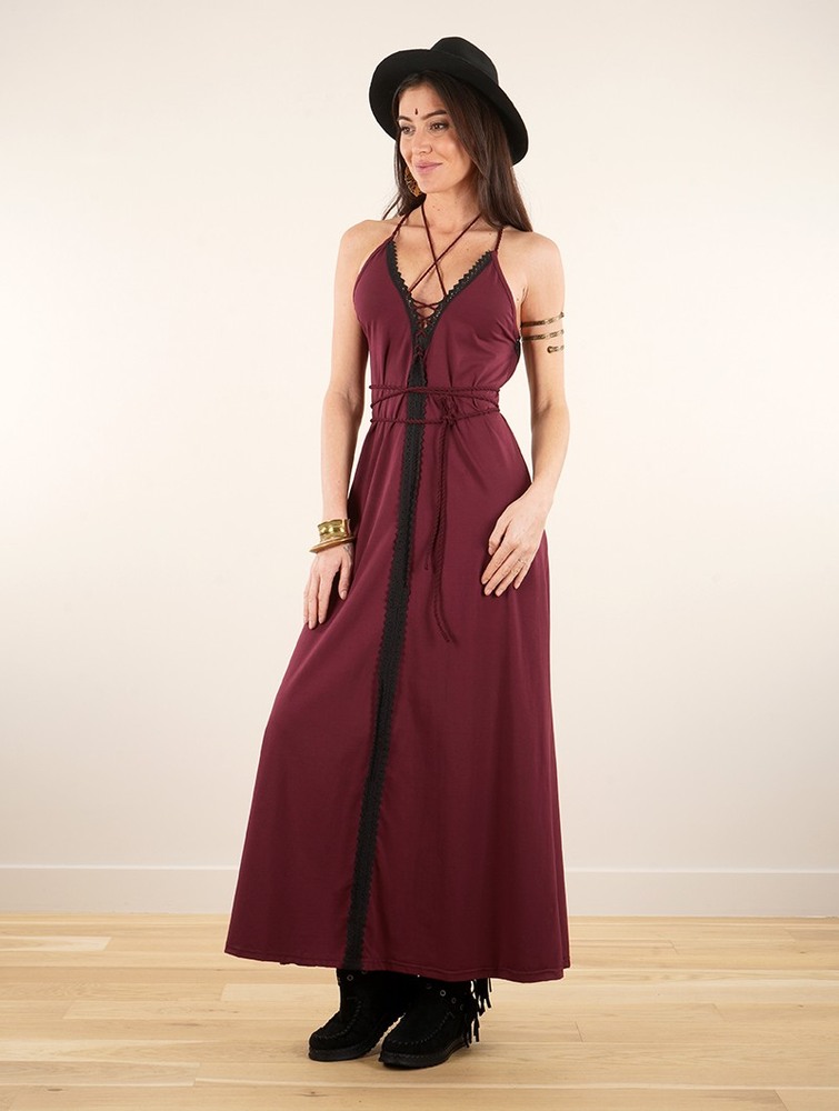 Toonzshop Amulette Lace-up Split Long Dress Jurk Dames Wine | FK1740236