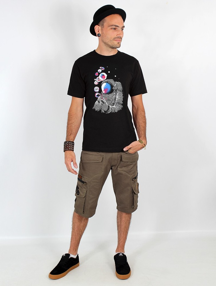 Toonzshop Astronaut Planet Bubble Printed Short Sleeve T-shirt T-Shirt Heren Zwart | DB9248753