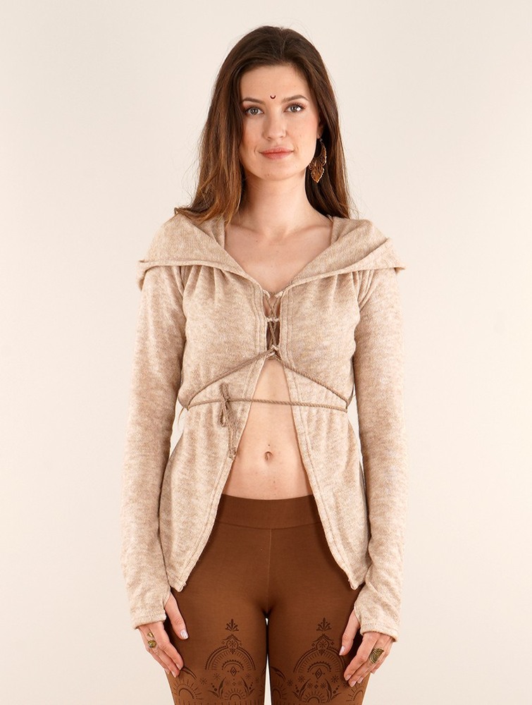 Toonzshop Awenäe Hooded Cardigan With Front Lacing Cardigan Dames Beige | QZ3568201