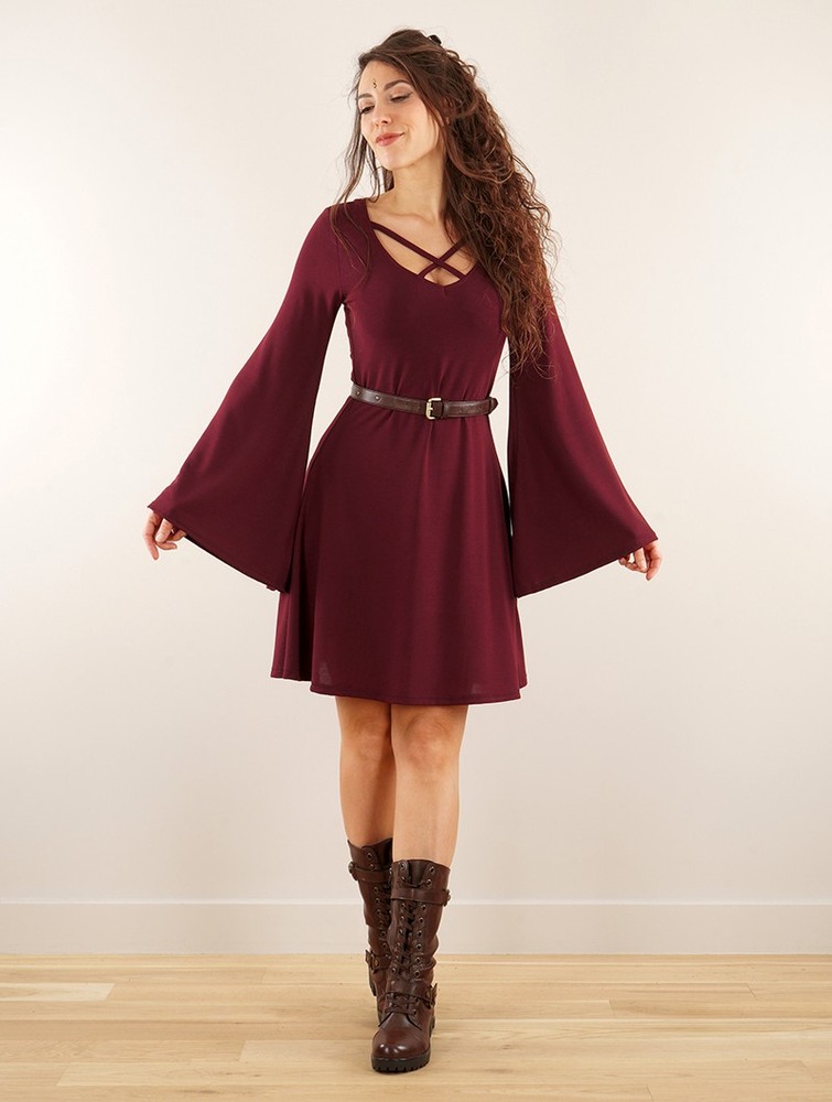 Toonzshop Black Moon Reversible Flared Long Sleeve Dress Jurk Dames Wine | KA9571460