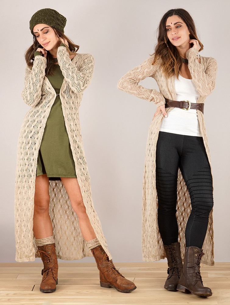 Toonzshop Boheme Crochet Long Cardigan Cardigan Dames Beige | UC4763801