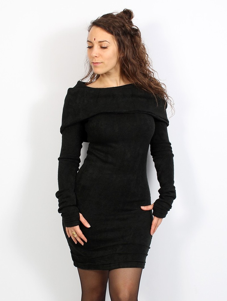 Toonzshop Chryzalide Sweater Dress Jurk Dames Zwart | UA3241708