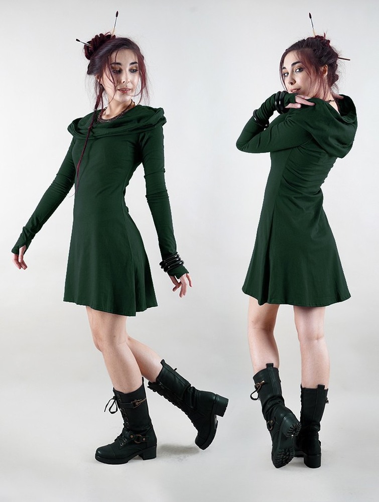 Toonzshop Chryzz Hooded Long Sleeve Dress Jurk Dames Groen | FP3670528