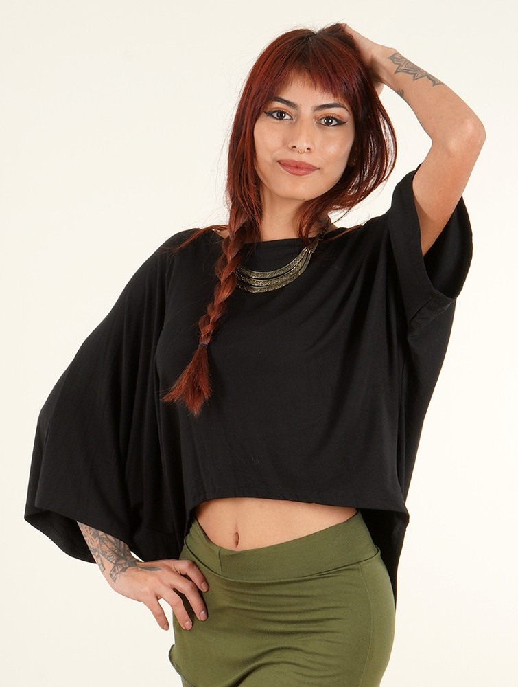 Toonzshop Daedra Bat Wing Sleeve Crop Top Topjes Dames Zwart | YX1802437