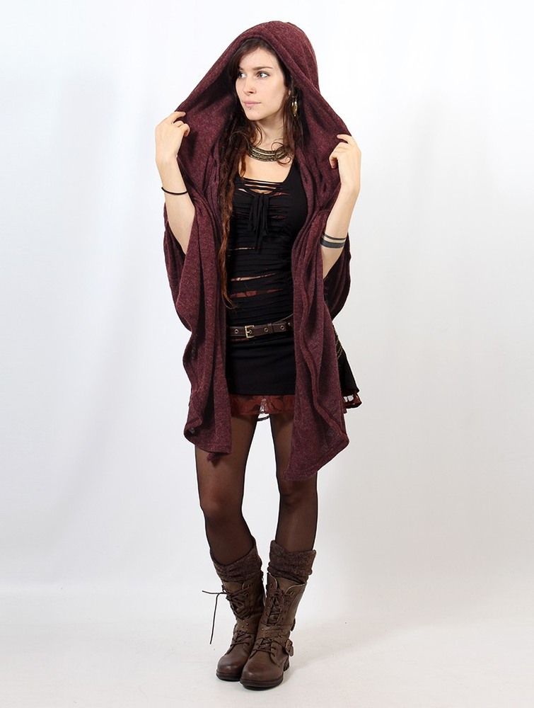 Toonzshop Danae Hooded Cape Poncho's Dames Mottled wine | IA8307965