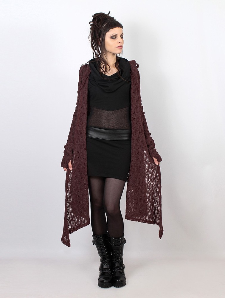 Toonzshop Danaeriz Long Sleeve Hooded Crochet Shawl Cardigan Cardigan Dames Wine | KZ3278910