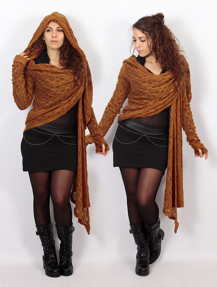 Toonzshop Danaeriz Long Sleeve Hooded Crochet Shawl Cardigan Cardigan Dames Rusty | FK8152679