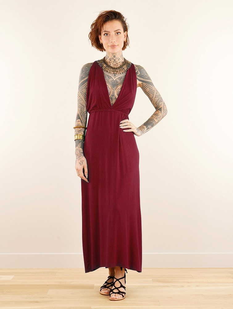 Toonzshop Darayava Long Slit V-neck Dress Jurk Dames Wine | HG6814790