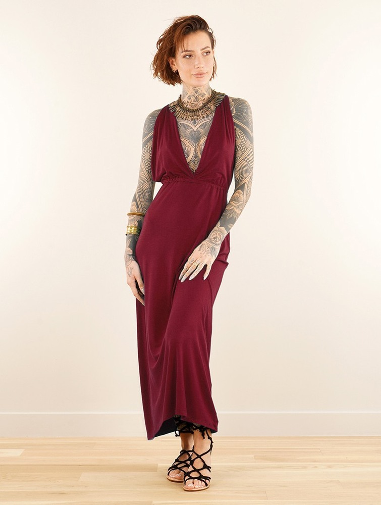 Toonzshop Darayava Long Slit V-neck Dress Jurk Dames Wine | HG6814790