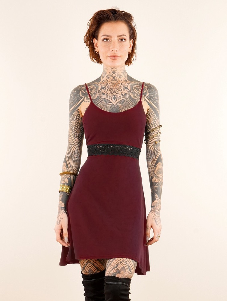 Toonzshop Düune Skater Dress With Crochet Jurk Dames Wine | VT8265473